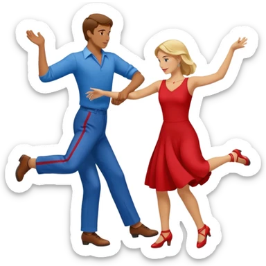 Two people. Man wearing all  RED with brown hair. Women  ALL blue with blond hair. Swing Dancing. Need four legs sticker