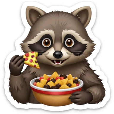 Crazy looking raccoon eating junk food  sticker