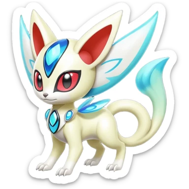 Shiny Colorful glowing glossy smooth soft silky Futuristic Cyber-Vernid-Trico-Meloetta-Latias-Koraidon-Peppercat-Protogen-Pokémon-Digimon-Fakémon-fusion-hybrid-creature sticker