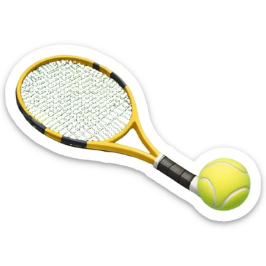 A tennis racket and ball on a grass or hardcourt surface, symbolizing the sport. The racket has a sleek design with tightly strung strings, while the bright tennis ball rests nearby, capturing the essence of precision, agility, and competition. sticker