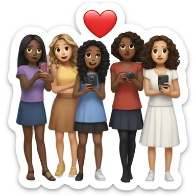8 girls doing a photo like in Friends serial and a heart sticker