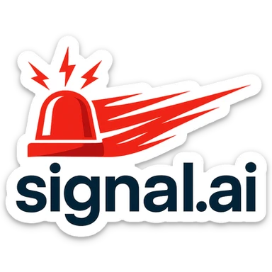 logo for signal.ai, features the text 'signal.ai' and a stylized emergency signal or wave, conveying speed and support, modern tech style, bold colors sticker