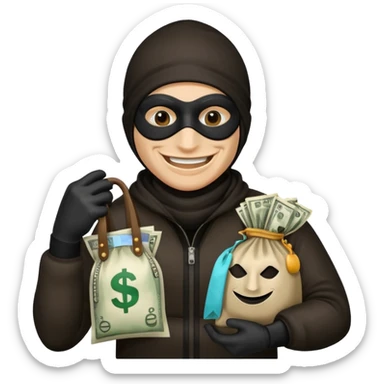 Robber holding a bag of money sticker