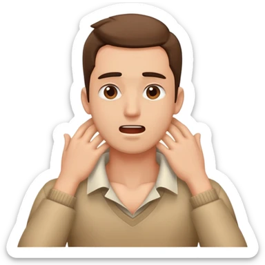 A guy with his hands around his neck crashing out sticker