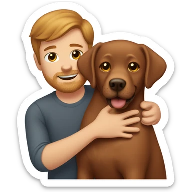 Red Labrador giving brown haired man a hug sticker