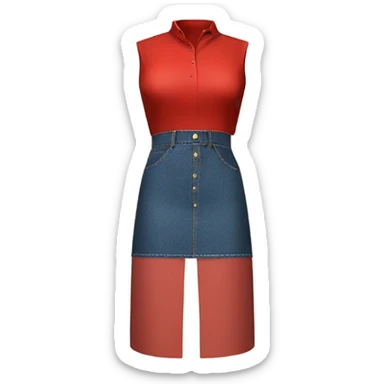 Realistic A-line high waisted red denim skirt, isolated sticker