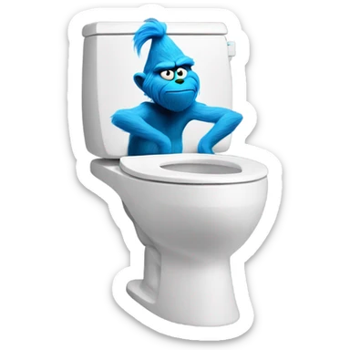 Blue grinch sticking out a toilet  sticker