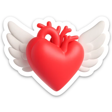 Add wings to the heart, keep the original style, no background. sticker