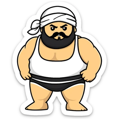 White skin fat guy with black durag, beard and mustache in wrestling singlet sticker