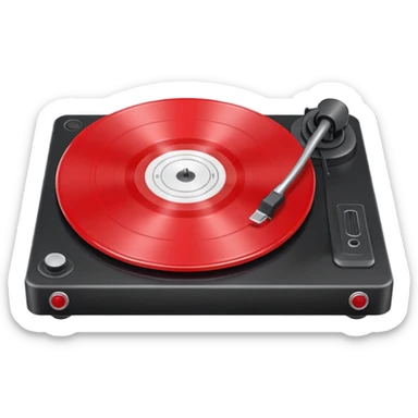 Generate a high-quality 3D cartoon-style emoji of a red LP record placed inside a white LP turntable, realistic shading, smooth gradient colors, rounded and cute appearance, simple white background, high-resolution.
 sticker