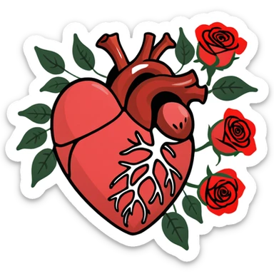 Organ heart with red roses growing out of it  sticker