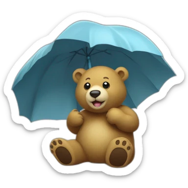 Chat dans les bras d’un ours avec un parapluie sticker