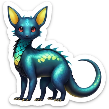 Colorful Iridescent Exotic Salandit-Aurorus-Umbreon-Fakémon-hybrid-creature (full body)  sticker