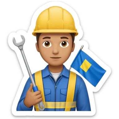 ultra realistic engineer with small ukraine flag and with wrench sticker
