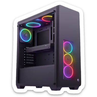 gaming PC tower with RGB lighting sticker