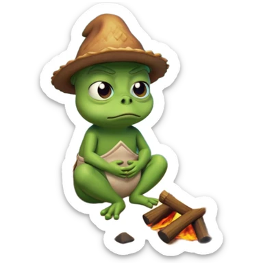 Sukurk pepe 3D vaizdu, prie laužo liudnas. sticker