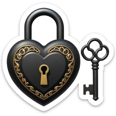 vintage black heart-shaped lock and key sticker