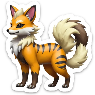 Shiny Neon Glossy Silvally-Arcanine-Aardwolf-Tanuki-Genet-Bobcat-fusion-animal-hybrid-creature, full body sticker