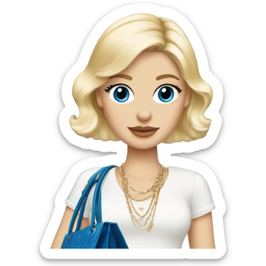 Blonde Chanel white Girl blue eyes with Birkin bag and Chanel necklace sticker