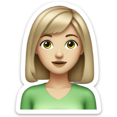 White girl with brown hair with bangs with green eyes and eyeliner  sticker