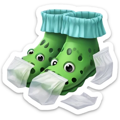 Crocs with plastic bags over socks sticker