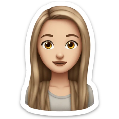 White girl straight brown hair lashes cute sticker