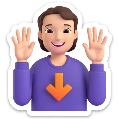 an expressive person smiling, hands in front of chest making a plus sign with fingers, one hand horizontal, one vertical, warm and inviting, simple background sticker