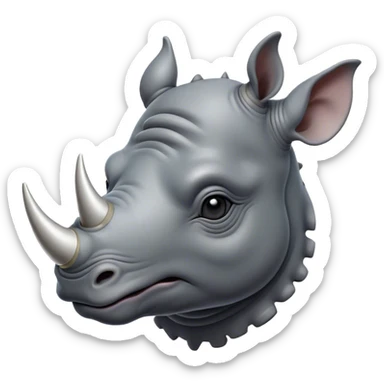 Cinematic Noble Rhinoceros Portrait Emoji, Poised and regal, with a massive, powerful build and a thick, armored hide of slate gray, deep-set soulful piercing eyes, Simplified yet sharp and sophisticated features, highly detailed, glowing with a soft, dignified glow, high shine, intelligent and formidable, stylized with an air of ancient might, focused and attentive, soft glowing outline, capturing the essence of a watchful and commanding behemoth, so majestic it feels as though it could charge out of the screen with effortless authority! sticker