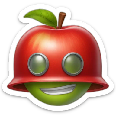 smiling red apple wearing a world war 2 sodlier helmet sticker