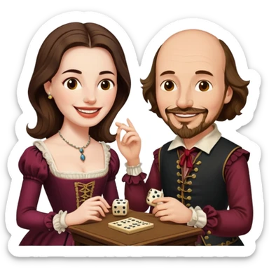 Can you make an emoji of William Shakespeare and Anne Hathaway (his wife-1582) playing Yahtzee  sticker
