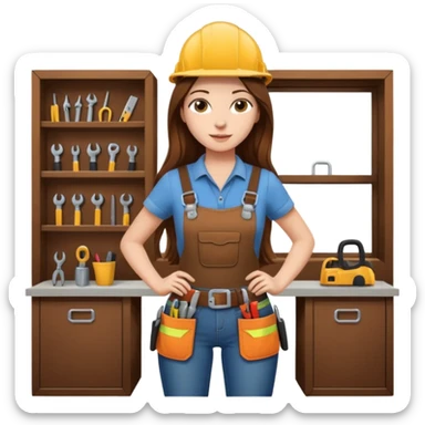 beautiful girl with long brown hair constructing new lounge room area sticker