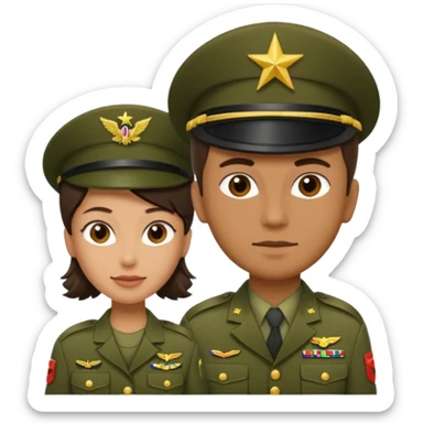 one emoji (female) wearing Army combat uniform and a second emoji (male) wearing the army green service uniform sticker