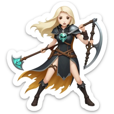 Necromancer girl with scythe and shield, beating a mage sticker