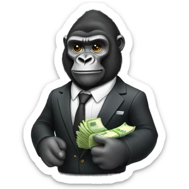 a gorilla wearing a suit and holding money sticker