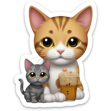 A cat with a kitten and a boba  sticker