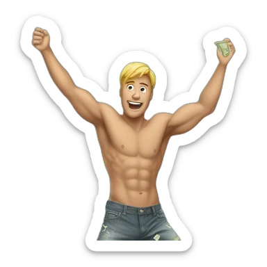 Shirtless guy dancing under raining money  sticker