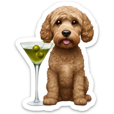 A light brown cockapoo drinking an olive martini  sticker