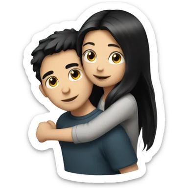 boy-black-hair hug girl with long-black-hair sticker