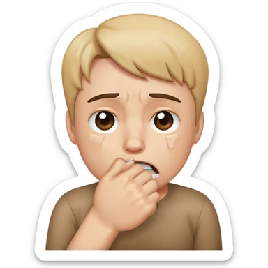 Crying emoji with fist covering mouth sticker