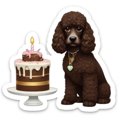 Snoop Dog with a dark brown poodle dog. He has a birthday cake sticker