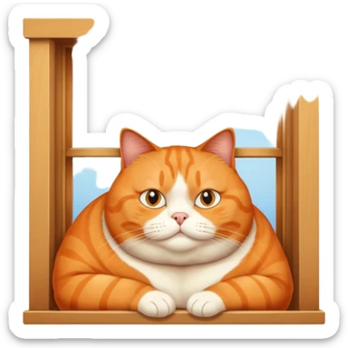 Obese, orange cat looking of of a window  sticker