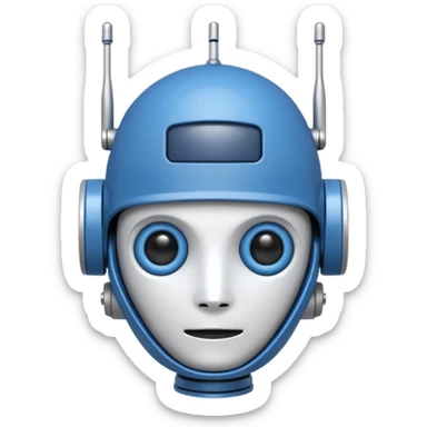 tête de robot cosmonaute bleu et blanc avec une antenne et des yeux fermés sticker