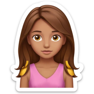 Tan skinned girl with long, brown hair,  hazel colored eyes and in a pink outfit. sticker