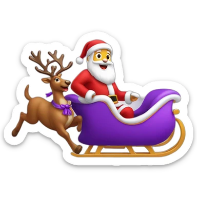 Santa Claus dressed in purple running with his sleigh and reindeer to deliver presents sticker