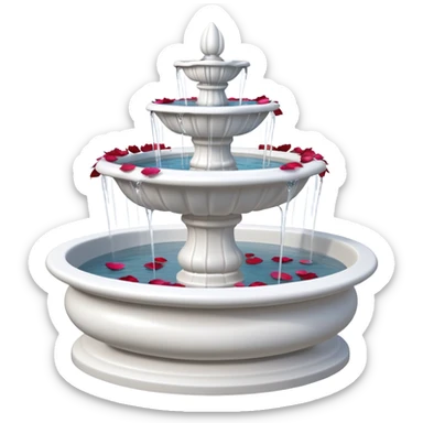 A white romantic porcelain fountain with rose petals scattered around sticker