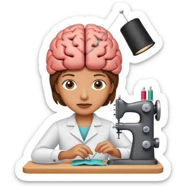 Una persona cosiendo un cerebro sticker