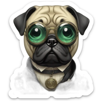 A cyberpunk pug in Art Nouveau style during 1910 sticker