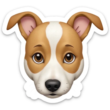 a full body facing front on of a buff white beagle cross jack russell terrier looking dog the size of a kelpie with light brown long ears resting on its face and a light brown patch above one eye and a large snout. the rest of the dog is completely white.  sticker