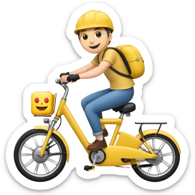 An Emoji riding on a e-bike wheeling sticker