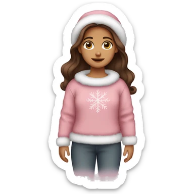 winter, christmas, hispanic, long brown hair, girl, brown eyes, child, full body, pink sweater sticker